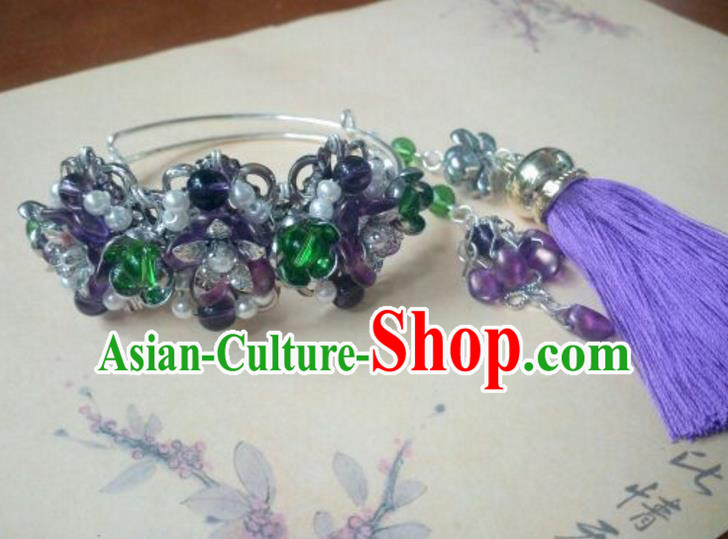 Traditional Handmade Chinese Ancient Classical Hanfu Bracelet, Princess Palace Lady Purple Bangle for Women