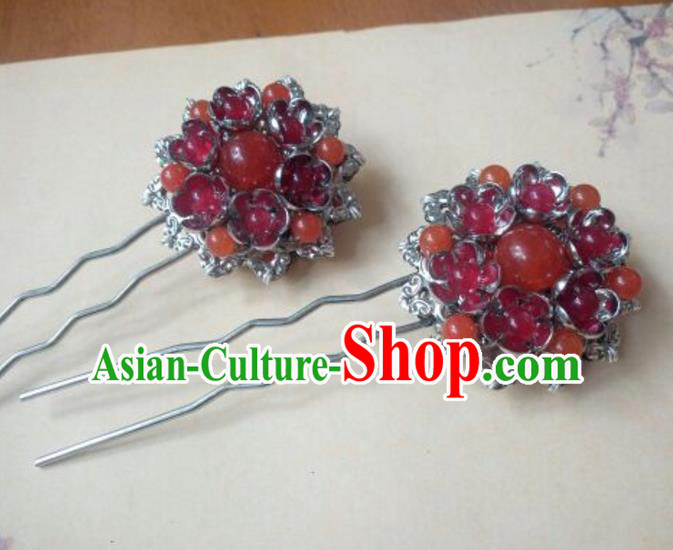 Traditional Handmade Chinese Ancient Classical Hanfu Hair Accessories Red Beads Hairpins, Princess Headpiece Step Shake Hair Fascinators for Women