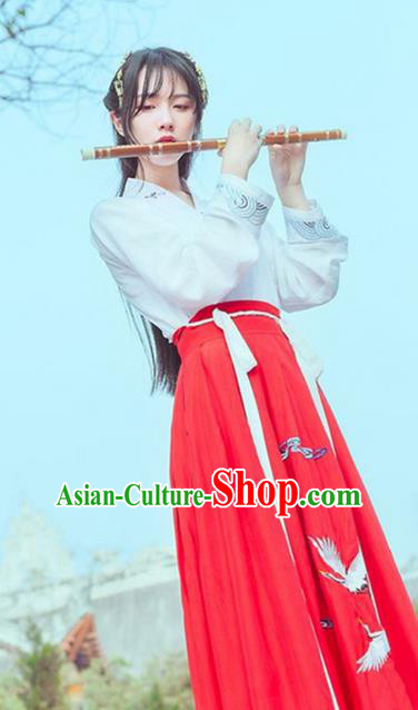 Traditional Ancient Chinese Song Dynasty Imperial Princess Fairy Costume, Elegant Hanfu Clothing Chinese Palace Lady Embroidered Crane Clothing for Women