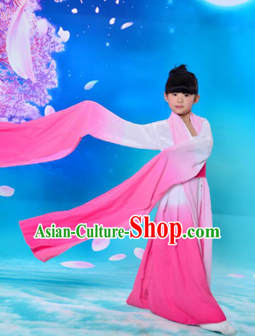 Traditional Asian Oriental Water Sleeve Costumes, China Tang Dynasty Hanfu Princess Fairy Pink Dress for Kids