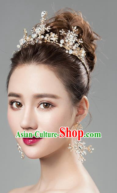 Top Grade Handmade Classical Hair Accessories Baroque Style Princess Crystal Royal Crown and Earrings Complete Set