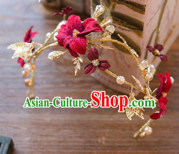 Top Grade Handmade Classical Hair Accessories Baroque Style Princess Red Flower Butterfly Hair Clasp Headwear for Women