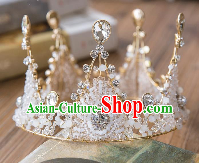 Top Grade Handmade Classical Hair Accessories Baroque Style Princess Crystal Beads Royal Crown Round Hair Clasp Headwear for Women