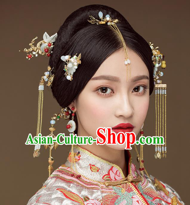 Aisan Chinese Handmade Classical Hair Accessories Hair Comb Complete Set, China Xiuhe Suit Tassel Step Shake Hairpins Wedding Headwear for Women