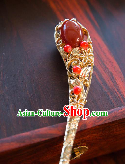 Aisan Chinese Handmade Classical Hanfu Jewelry Accessories Red Hair Clip, China Xiuhe Suit Hairpins Wedding Headwear for Women