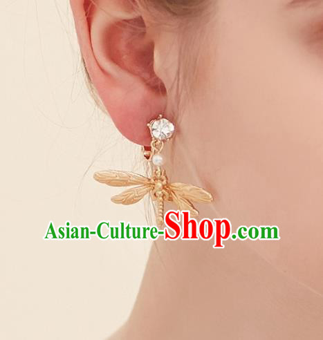 Top Grade Handmade Classical Jewelry Accessories Wedding Earrings Bride Golden Dragonfly Eardrop Women