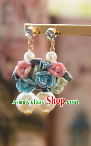 Top Grade Handmade Classical Hair Accessories Baroque Style Princess Ceramics Flowers Earrings Headwear for Women