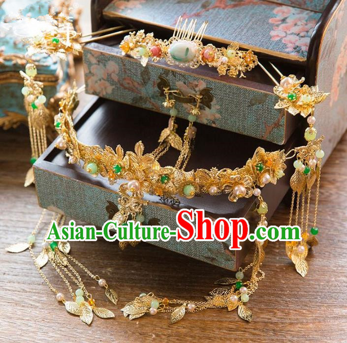 Aisan Chinese Handmade Classical Hair Accessories Hanfu Phoenix Coronet Complete Set, China Xiuhe Suit Hairpins Wedding Headwear for Women