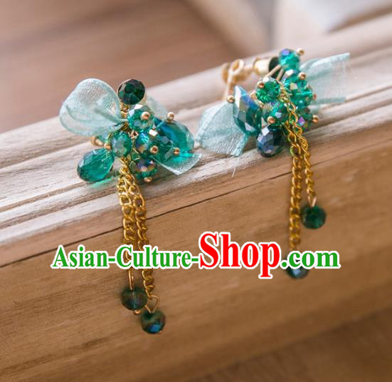 Top Grade Handmade Classical Jewelry Accessories Eardrop, Baroque Style Princess Green Crystal Tassel Earrings Headwear for Women