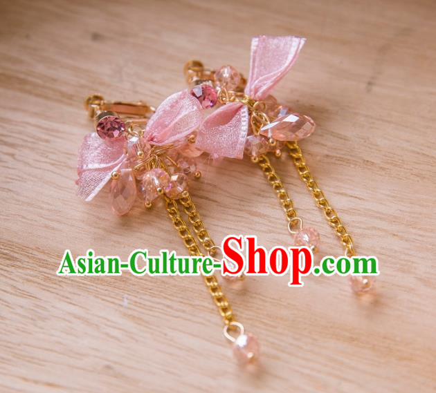 Top Grade Handmade Classical Jewelry Accessories Eardrop, Baroque Style Princess Pink Crystal Tassel Earrings Headwear for Women