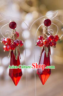 Top Grade Handmade Classical Hair Accessories Baroque Tassel Earrings, Princess Red Crystal Eardrop for Women