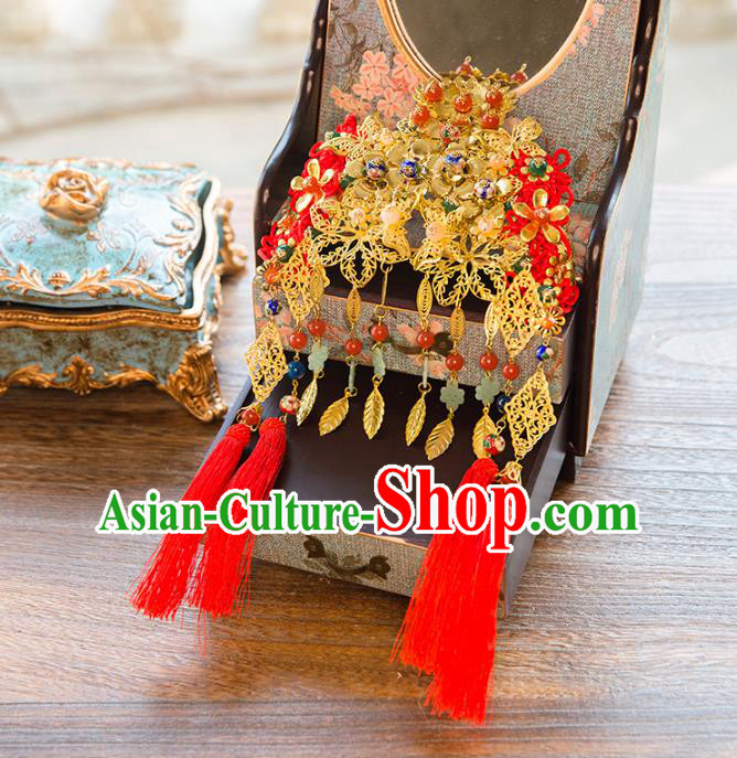 Aisan Chinese Handmade Classical Hair Accessories Hanfu Tassel Phoenix Coronet, China Xiuhe Suit Hairpins Wedding Hair Clasp Headwear for Women