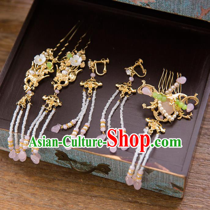 Aisan Chinese Handmade Classical Hair Accessories Hanfu Tassel Step Shake, China Xiuhe Suit Hairpins Wedding Headwear Complete Set for Women