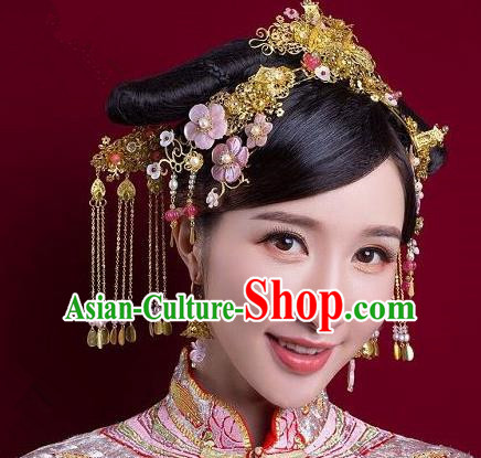 Chinese Handmade Classical Ancient Costume Hair Accessories Hanfu Phoenix Coronet, China Bride Xiuhe Suit Hairpins Headwear Complete Set for Women