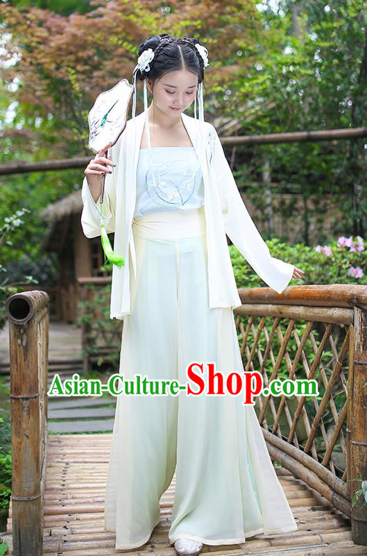 Traditional Asian Chinese Hanfu Costumes Song Dynasty Young Lady Embroidered Blouse and Pants Complete Set