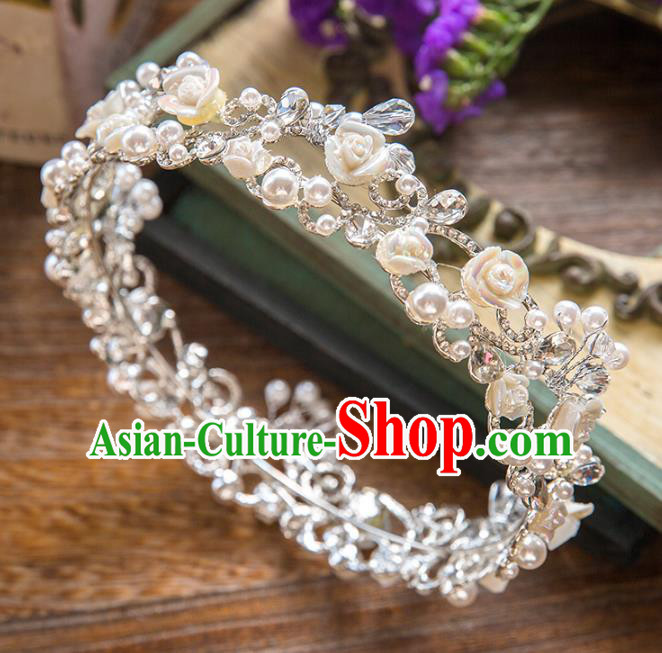 Top Grade Handmade Classical Hair Accessories, Baroque Style Princess Crystal Pearls Royal Crown Round Hair Clasp Headwear for Women