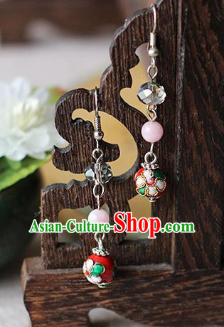 Chinese Handmade Classical Accessories Hanfu Earrings, China Xiuhe Suit Wedding Cloisonne Bead Tassel Eardrop for Women