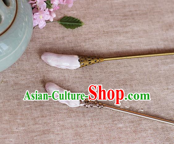 Chinese Handmade Classical Accessories Pink Ceramics Hairpin, China Hanfu Hair Clip for Women