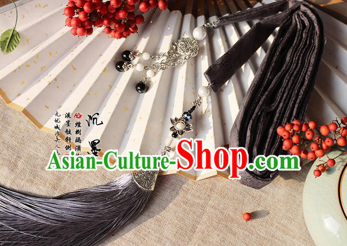 Chinese Handmade Classical Accessories Hanfu Silk Belt, China Ancient Hanfu Black Tassel Waistband for Women for Men