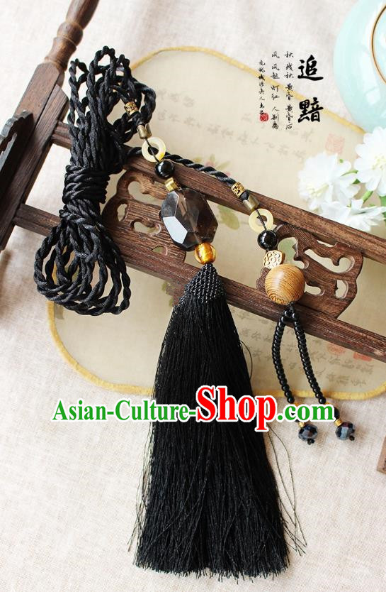 Chinese Handmade Classical Accessories Black Tassel Palace Taeniasis, China Hanfu Waist Pendant Headwear for Women for Men