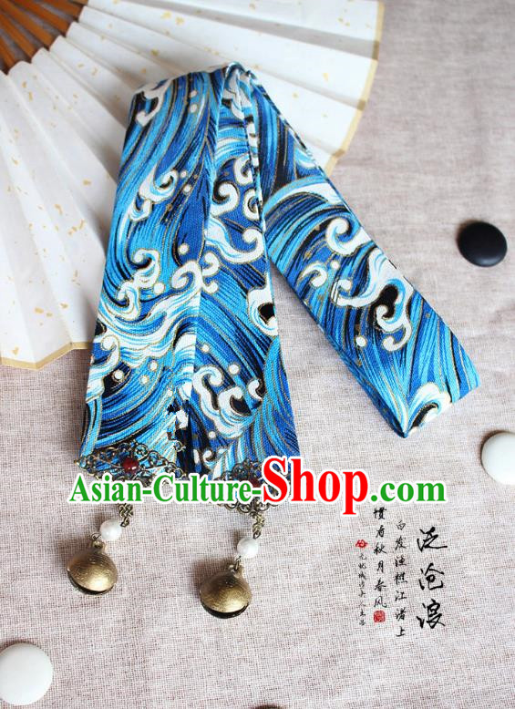 Chinese Handmade Classical Hair Accessories Hanfu Bells Headband, China Ancient Blue Hair Clasp Headwear for Women for Men