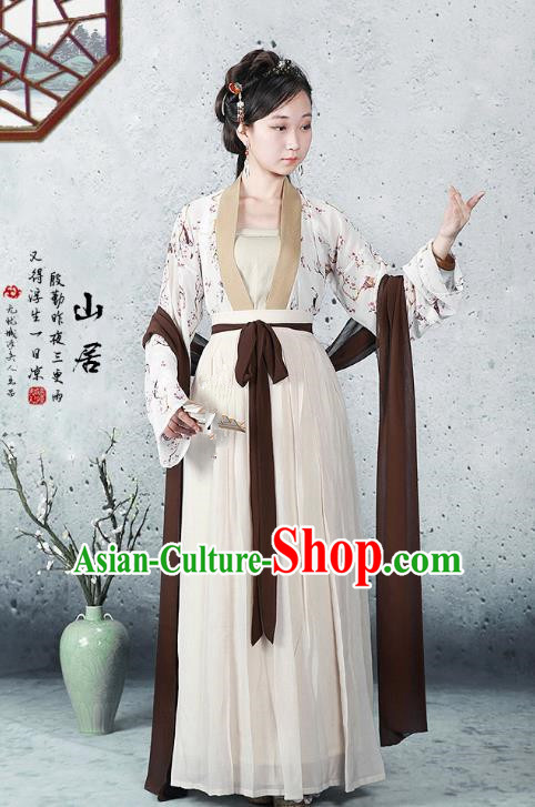 Traditional Ancient Chinese Song Dynasty Young Lady Costume, Chinese Hanfu Princess Dress for Women