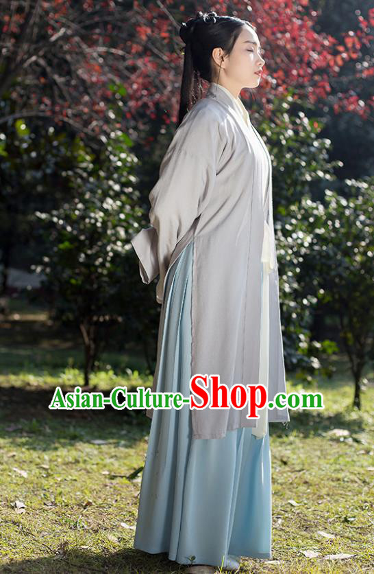 Traditional Chinese Hanfu Costumes Ancient Song Dynasty Young Lady Grey BeiZi Blouse and Slip Skirts Complete Set