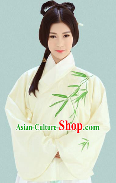 Traditional Oriental China Costume Palace Lady Yellow Blouse, Chinese Ming Dynasty Princess Embroidered Bamboo Clothing for Women