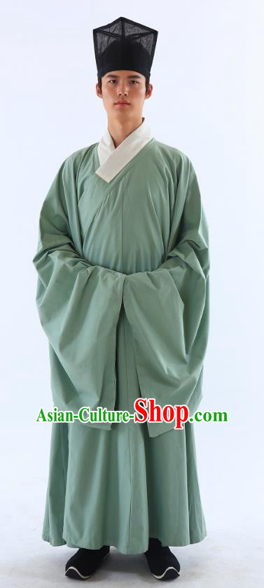 Traditional Asian China Ming Dynasty Costume Chinese Ancient Hanfu Officer Scholar Long Robe Green Priest Frock for Men