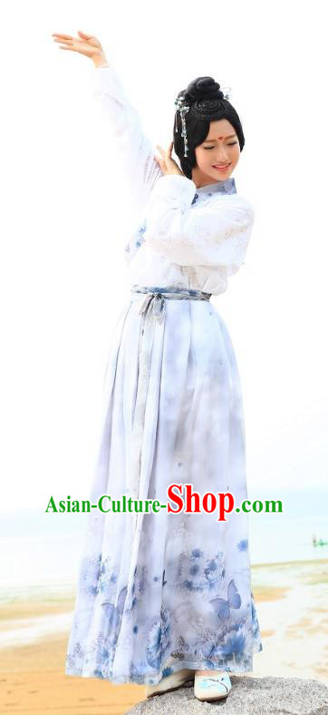 Traditional Oriental China Han Dynasty Costume Ancient Young Lady Blouse and Slip Skirt Complete Set for Women