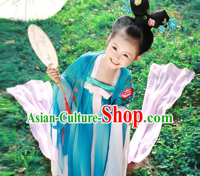 Traditional Chinese Tang Dynasty Imperial Princess Tailing Embroidered Clothing for Kids