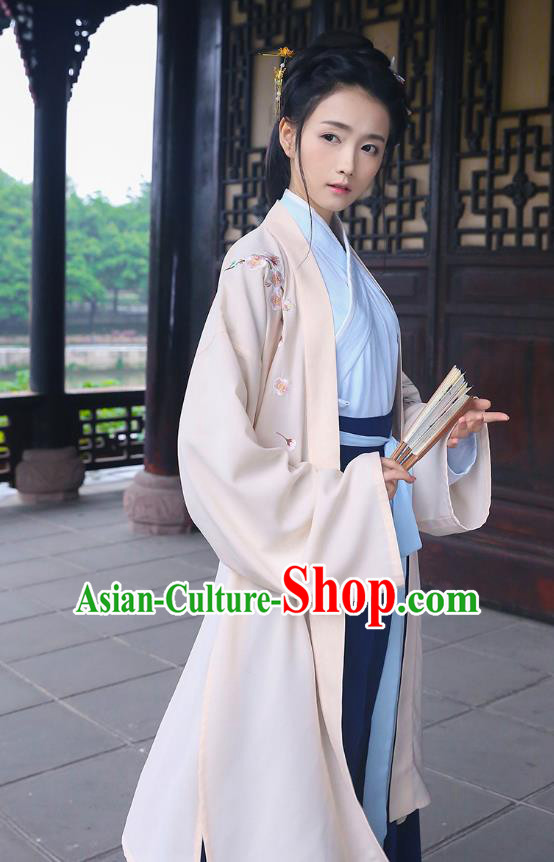 Traditional Chinese Ancient Costumes ASian China Han Dynasty Swordswomen Embroidery Clothing Long Cardigan for Women