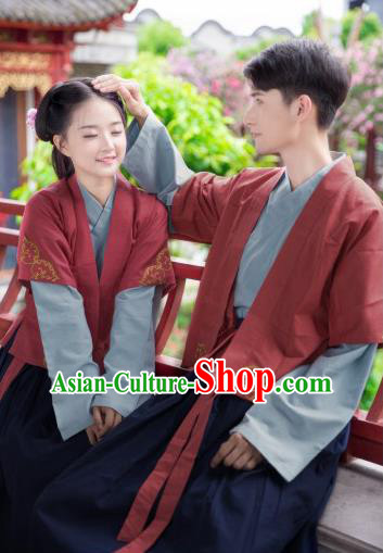 Traditional Chinese Ancient Hanfu Costumes, Asian China Song Dynasty Clothing Embroidery Red Half-arm Shawl Blouse and Skirt Complete Set for Women for Men