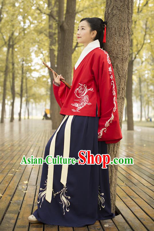 Traditional Chinese Ancient Costumes, Asian China Ming Dynasty Palace Lady Princess Clothing Embroidery Blouse and Skirt Complete Set