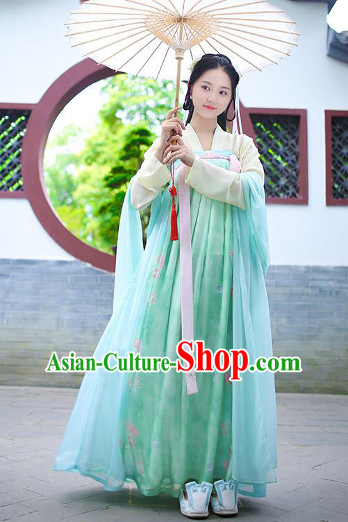 Ancient Chinese Palace Princess Costume, Traditional China Tang Dynasty Empress Clothing Blouse and Green Skirt Complete Set for Women