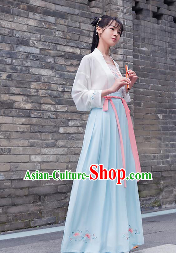 Ancient Chinese Royal Princess Hanfu Costume, Traditional China Song Dynasty Palace Lady Embroidery Blouse and Skirt Complete Set