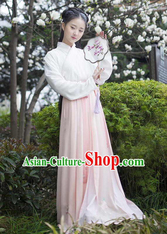 Traditional Chinese Ancient Hanfu Princess Costume, Asian China Song Dynasty Young Lady Pink Bust Skirt for Women