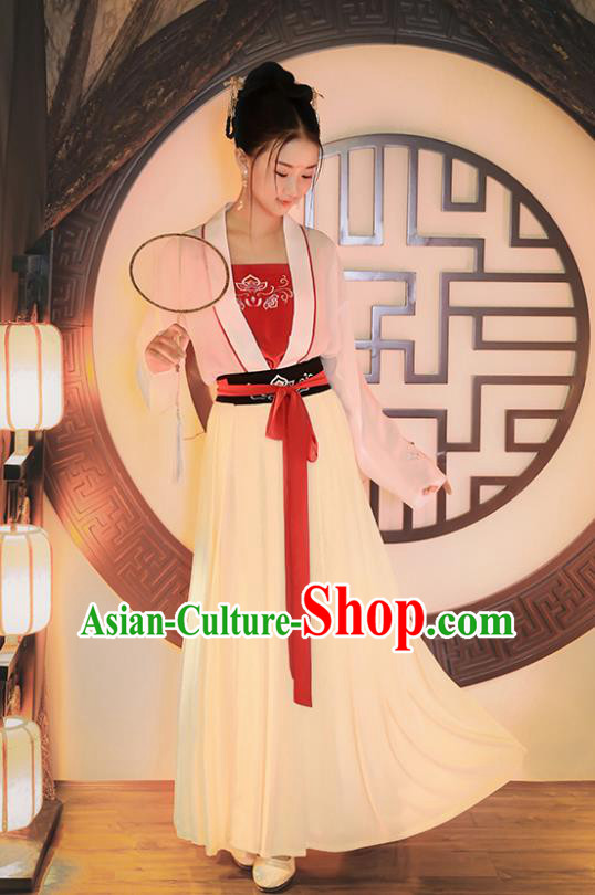 Traditional Chinese Ancient Princess Hanfu Costumes, Asian China Tang Dynasty Palace Lady Embroidery Blouse and Skirts for Women