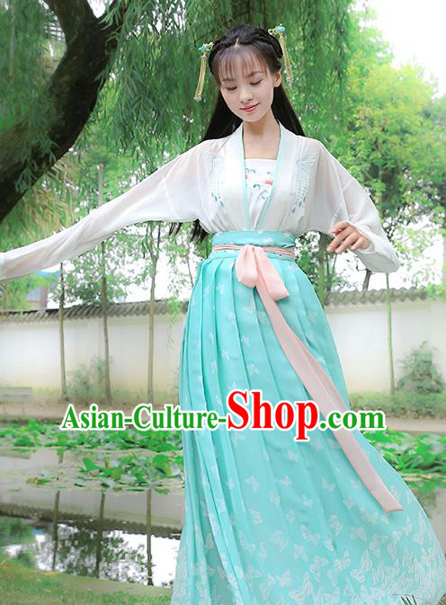 Traditional Chinese Ancient Hanfu Young Lady Costumes, Asian China Song Dynasty Princess Embroidery Slip Dress for Women