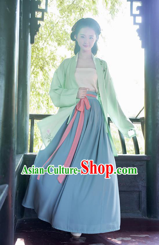 Traditional Chinese Ancient Hanfu Young Lady Costumes, Asian China Song Dynasty Princess Embroidery Dress Clothing for Women