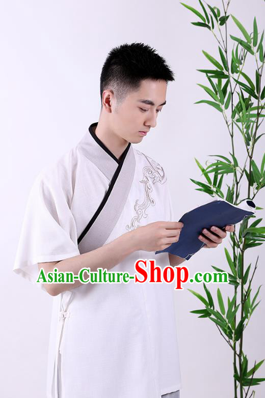 Traditional Chinese Ancient Hanfu Costumes, Asian China Han Dynasty Embroidered Blouse for Men