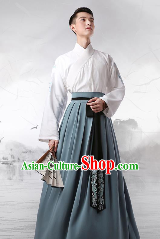 Traditional Chinese Ancient Minister Hanfu Costumes, Asian China Han Dynasty Slant Opening Embroidered Green Clothing for Men