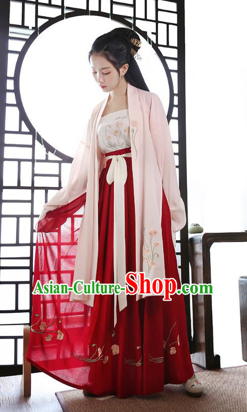 Traditional Chinese Ancient Hanfu Princess Costume, Asian China Tang Dynasty Palace Lady Embroidered Dress Clothing for Women