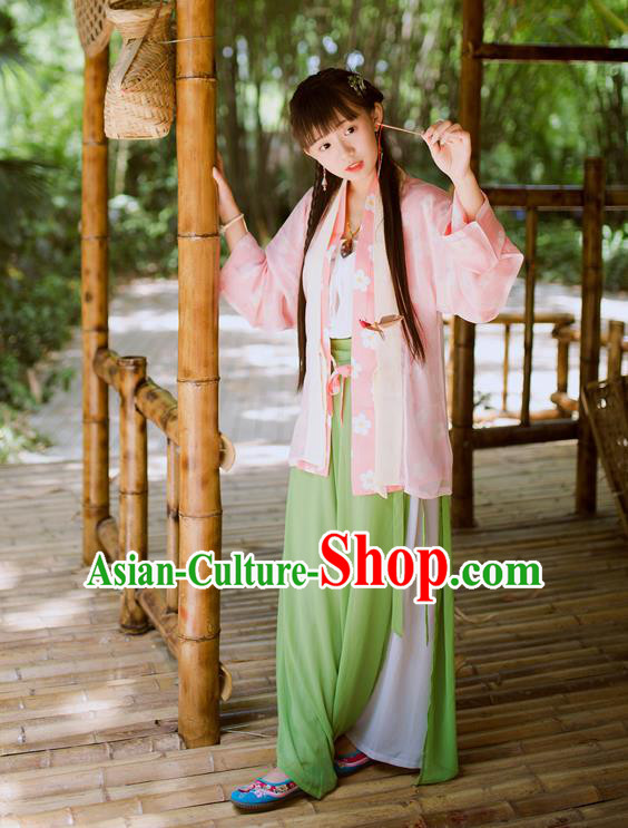 Traditional Chinese Ancient Hanfu Princess Costume, Asian China Song Dynasty Palace Lady Embroidered Blouse and Pants for Women