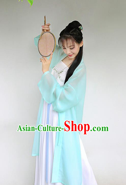 Traditional Chinese Ancient Hanfu Princess Costume, Asian China Song Dynasty Palace Lady Embroidered Blue Cardigan for Women