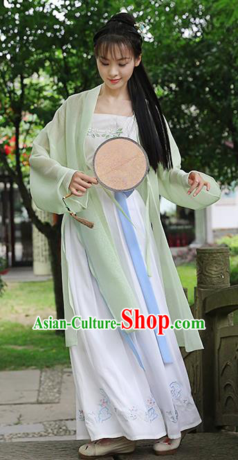 Traditional Chinese Ancient Hanfu Princess Costume, Asian China Song Dynasty Palace Lady Embroidered Green Cardigan for Women