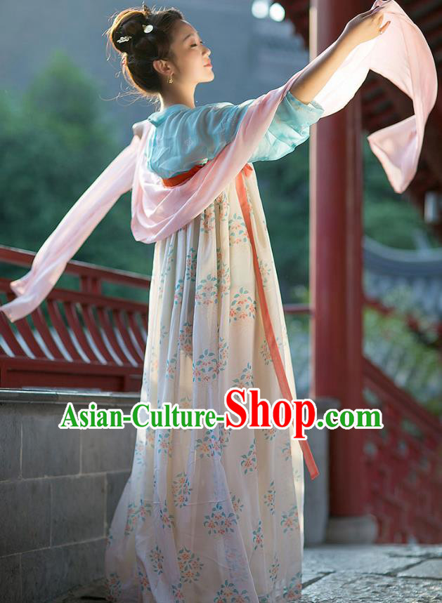 Traditional Chinese Ancient Hanfu Princess Costume, Asian China Tang Dynasty Palace Lady Embroidered Blouse and Slip Skirts for Women