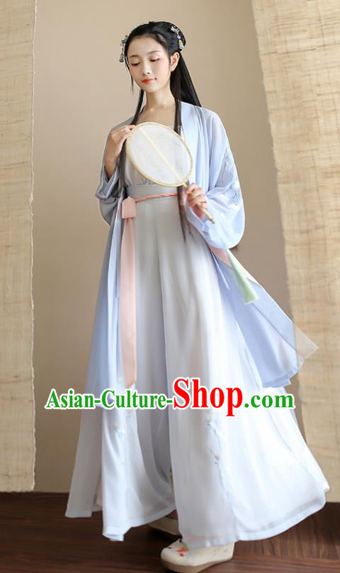 Traditional Chinese Ancient Hanfu Princess Costume Blue Cardigan, Asian China Song Dynasty Palace Lady Embroidered Clothing for Women