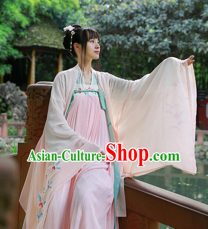 Traditional Chinese Ancient Hanfu Princess Costume Pink Cardigan, Asian China Tang Dynasty Palace Lady Embroidered Clothing for Women
