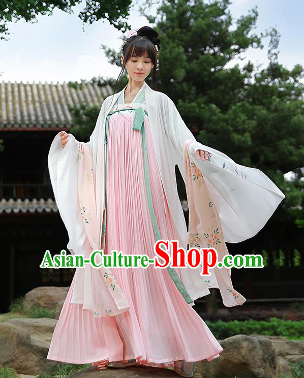Traditional Chinese Ancient Hanfu Princess Costume White Cardigan, Asian China Tang Dynasty Palace Lady Embroidered Clothing for Women